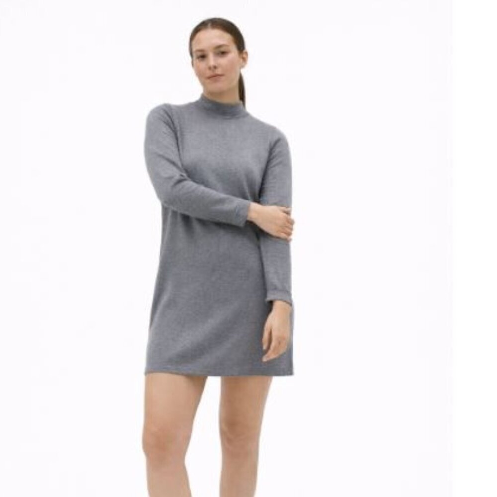 NWT EVERLANE Cotton Mock Neck Dress Heather Charcoal Gray Size XXS